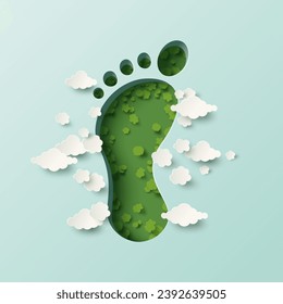 Carbon Footprint symbol, Paper art style. Ecology and environment sustainable development concept design. Paper cut vector illustration.