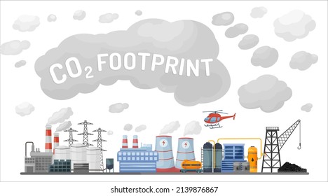 Carbon footprint. Total amount of greenhouse gases, carbon dioxide and methane, generated by our actions. Ecology, global warming concept. Editable vector illustration isolated on a white background.