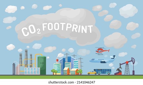 Carbon footprint. Total amount of greenhouse gases, carbon dioxide and methane, generated by our actions. Ecology, global warming concept. Editable vector illustration isolated on a white background.