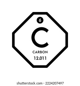 Carbon icon chemical elements and formulas atomic number scientific, atomic weight. Periodic table symbol isolated octagon on white background. Ecology biochemistry concept. Vector EPS 10.