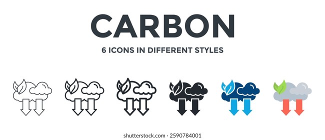 Carbon Icon In Different Style Vector Illustration. Designed In Thin Line, Regular Line, Bold Line, Glyph, Color Fill, And Flat Style Can Be Used For Web