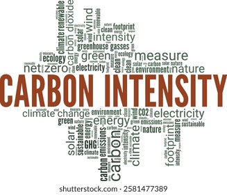 Carbon Intensity word cloud conceptual design isolated on white background.