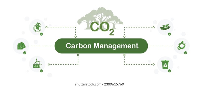 Carbon management concepts and actions to reduce the impact of CO2 emissions. Carbon management concepts. vector illustration