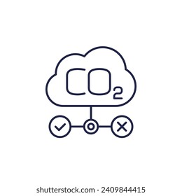 carbon management line icon, reducing co2 gas emission vector