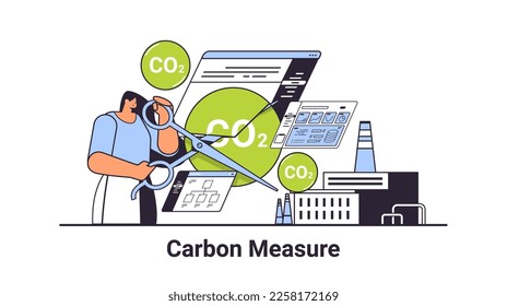carbon measure concept businesswoman cutting carbon dioxide responsibility of co2 emission environment strategy