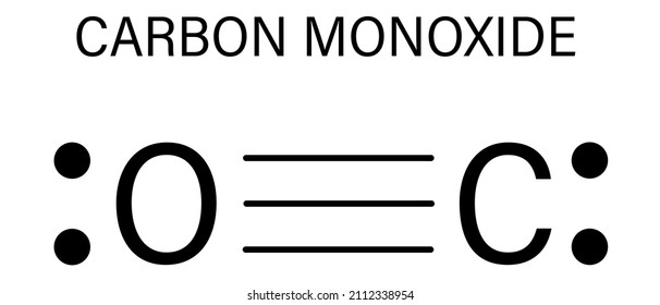 Carbon monoxide or CO toxic gas molecule. Carbon monoxide poisoning frequently occurs due to malfunctioning fuel-burning home appliances. Skeletal formula.