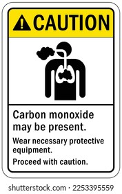 Carbon Monoxide safety sign and labels carbon monoxide may be present wear necessary protective equipment proceed with caution