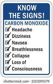 Carbon Monoxide safety sign and labels signs of carbon monoxide poisoning