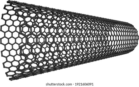 Carbon nanotube model 3D nano chemistry graphene structure illustration on white background, Eps10 vector.