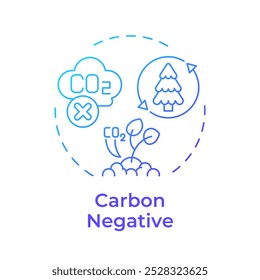 Carbon negative blue gradient concept icon. Nature preservation, ecofriendly. Forestation, agriculture. Round shape line illustration. Abstract idea. Graphic design. Easy to use infographic