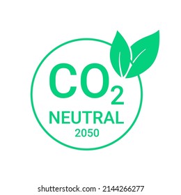 Carbon neutral by 2050 icon, neutral co2 footprint sign, zero emission badge. Climate neutral long term strategy. No toxic gases label. Vector illustration.