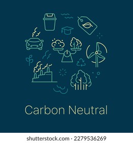 Carbon neutral concept vector illustration. Line art style dark background design for Article, Web page, Banner, Poster, Print ad, etc.