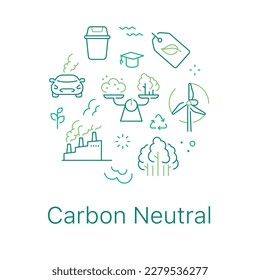 Carbon neutral concept vector illustration. Line art style light background design for Article, Web page, Banner, Poster, Print ad, etc.