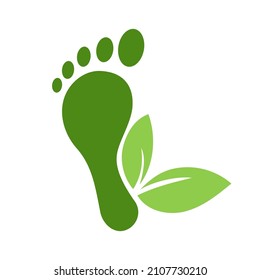 Carbon neutral footprint, eсo friendly sign. Footprint with leaves. Vector label design