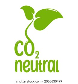 Carbon neutral green logo, sign, icon,stamp, eco sticker. Plant with CO2 word isolated on white background. Vector illustration