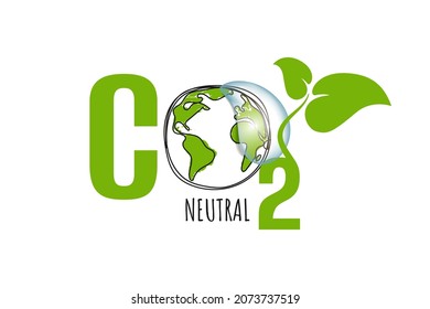 Carbon Neutral Green Logo, Sign, Icon,stamp, Eco Sticker. Plant With CO2 Word And 3d Water Drop Isolated On White Background. Vector Illustration