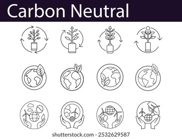 Ícones neutros em carbono: sustentabilidade, meio ambiente, ecologicamente correto