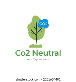 carbon Neutral logo design. green tree and neutral emission concept vector template .free air pollution illustration