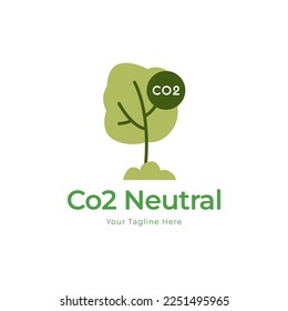 carbon Neutral logo design. green tree and neutral emission concept vector template .free air pollution illustration