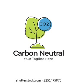 carbon Neutral logo design. green tree and neutral emission concept vector template .free air pollution illustration
