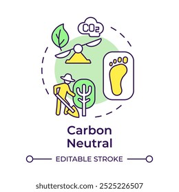 Carbon neutral multi color concept icon. Forestation, agronomy. Ecology preservation, ecofriendly. Round shape line illustration. Abstract idea. Graphic design. Easy to use infographic, presentation