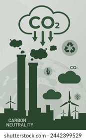 conceptos de emisiones neutrales en carbono y cero emisiones netas. medio ambiente natural Una estrategia a largo plazo neutra en relación con el clima objetivos de emisiones de gases de efecto invernadero. diseño de banners vectoriales