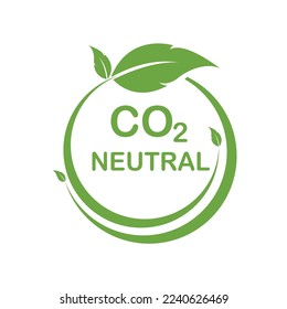 Carbon neutral sign or icon. Green leaves in a circle. Biodegradable product packaging symbol. Clean energy concept. Zero emission. Eco friedly product . Vector illustration