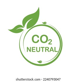 Carbon neutral sign or icon. Green leaves in a circle. Biodegradable product packaging symbol. Clean energy concept. Zero emission. Eco friedly product . Vector illustration