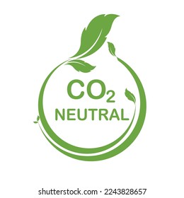 Carbon neutral sign or icon. Green leaves in a circle. Biodegradable product packaging symbol. Clean energy concept. Zero emission. Eco friedly product . Vector illustration