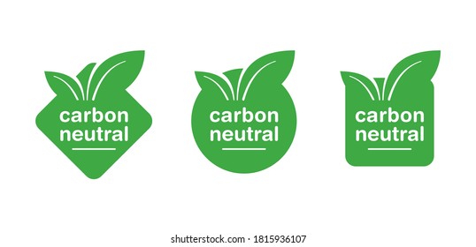 Carbon neutral stamp - CO2 emissions free (no air atmosphere pollution) industrial production eco-friendly isolated sign in square, rhombic and circle shapes