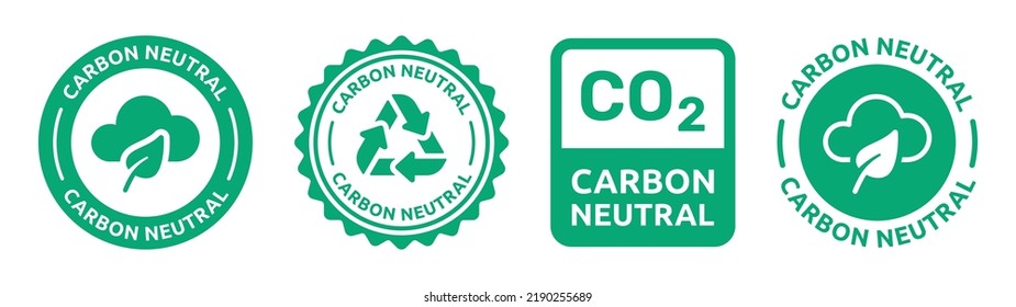 Carbon neutral stamp label icon vector set. CO2 neutral environment sticker illustration.