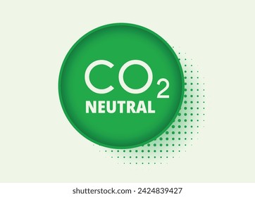 Carbon neutral sticker with halftone shadow. Circle dot pattern. CO2 emissions free. Logo on green background. Vector illustration