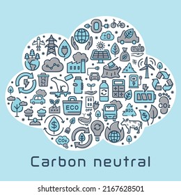 Carbon Neutral Vector Icon Pattern Card. Cloud Shaped.