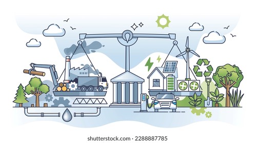 Concepto de neutralidad de las emisiones de carbono y de reducción de la contaminación por el cambio climático. Reducción del dióxido de CO2 con la ilustración de vectores de producción de energía sostenible y ambiental. Estrategia de emisiones neutrales.