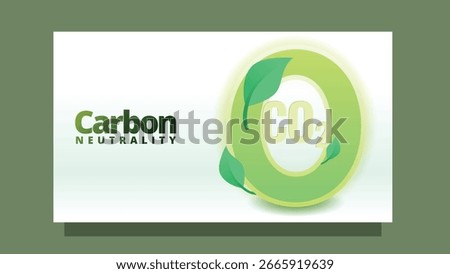 carbon neutrality concept. zero co2 and green leaf. modern clean style screen size template for web or presentation vector illustration
