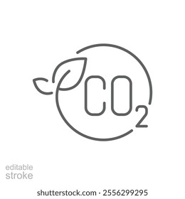 Carbon neutrality icon. Simple outline style. CO2 neutral, carbon emission, reduce, eco, leave, reduction, sustainable concept. Thin line symbol. Vector illustration isolated. Editable stroke.