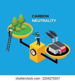 Carbon Neutrality, Net Zero or CO2 Neutral 3d isometric vector illustration concept for banner, website, landing page, ads, flyer template