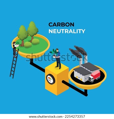 Carbon Neutrality, Net Zero or CO2 Neutral 3d isometric vector illustration concept for banner, website, landing page, ads, flyer template