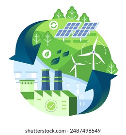 Carbon Neutrality Sustainable Business, net zero carbon emission Co2 neutral illustration