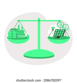 Carbon Offset Compensation To Reduce CO2 Greenhouse Gases Outline Diagram. Emissions From Factories And Fossil Fuel Burning Calculation For Zero Or Neutral Environment Strategy Vector Illustration.