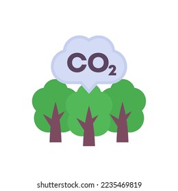 icono de compensación de carbono, reducción de emisiones de CO2, vector plano