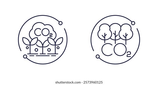 carbon offset and reducing co2 icons in line design