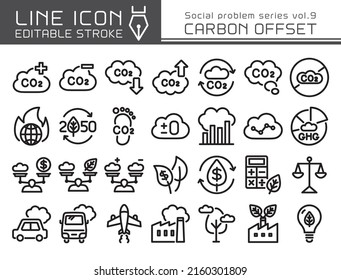 Carbon offset vector icon set. Editable line stroke. svg