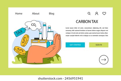 Carbon offset web banner or landing page. Pollution compensation. Environment protection and control of greenhouse gases. Global strategy to reduce carbon footprint. Flat vector illustration