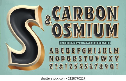 Carbon and Osmium is a 3d elegant alphabet design with beveled and incised details. Posh and luxurious, this font is appropriate for high-end logos and insignias.