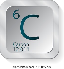 Carbon periodic table element icon on silver metallic button vector illustration.