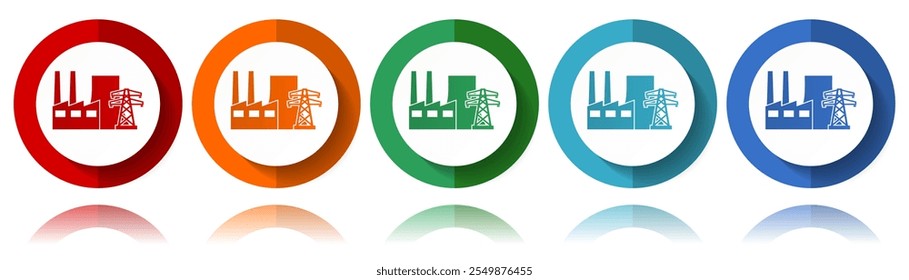 Carbon power plant vector icons, flat icon set for logo design, webdesign and mobile applications, colorful web button collection in eps 10