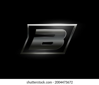 Carbon speed Letter B logo, dark matte metal carbon texture. Drive dynamic steel letter, turbo bold italic chrome logotype for automotive industrial, gym, sport. Vector monogram, emblem