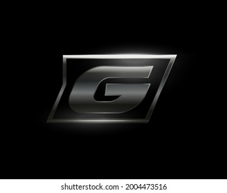 Carbon speed Letter G logo, dark matte metal carbon texture. Drive dynamic steel letter, turbo bold italic chrome logotype for automotive industrial, gym, sport. Vector monogram, emblem
