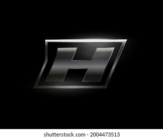 Carbon speed Letter H logo, dark matte metal carbon texture. Drive dynamic steel letter, turbo bold italic chrome logotype for automotive industrial, gym, sport. Vector monogram, emblem